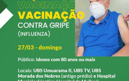 Campanha da vacinação contra gripe inicia neste domingo para idosos acima de 80 anos