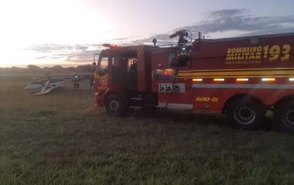 Corpo de Bombeiros é acionado após tombamento de avião no Aeroporto de Três Lagoas