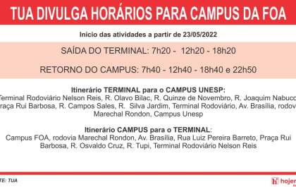 TUA divulga horário e itinerário da linha para a FOA