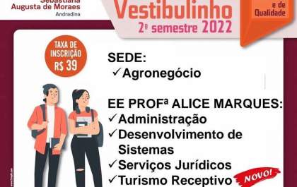 Etec em Andradina está com 200 vagas para cursos profissionalizantes