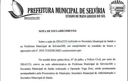 Prefeitura de Selvíria exclarece em nota ação do DRACCO