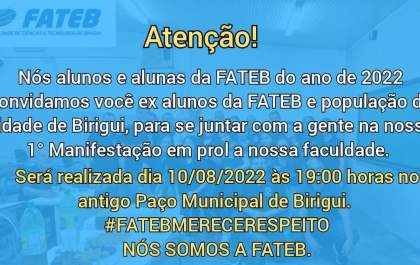 Alunos da Fateb fazem manifestação pela faculdade, que enfrenta crise financeira