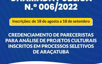 Cultura de Araçatuba inicia credenciamento de pareceristas