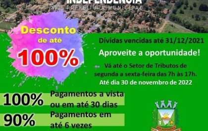 Moradores de Nova Independência poderão pagar dívidas municipais com até 100% de abatimento de juros e multas