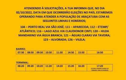 Transporte coletivo funcionará no domingo para eleitores em Araçatuba