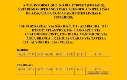 Araçatuba terá transporte coletivo neste feriado de 12 de outubro