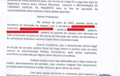 Servidor público protocola pedido de CEI na Câmara de Andradina por suposta improbidade administrativa