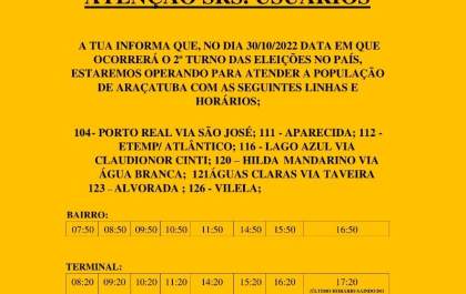 Araçatuba terá transporte coletivo no 2º turno das eleições