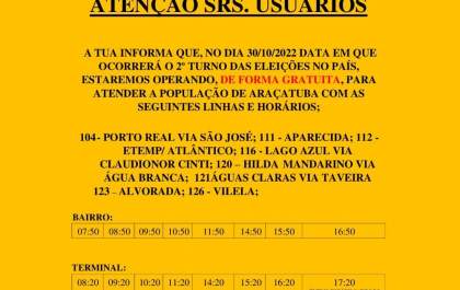 Passagens da TUA serão gratuitas no próximo domingo de eleição