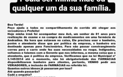 Família relata constrangimento sofrido por idoso em Andradina