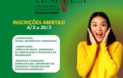 Univesp em Guararapes está com as inscrições abertas para vestibular
