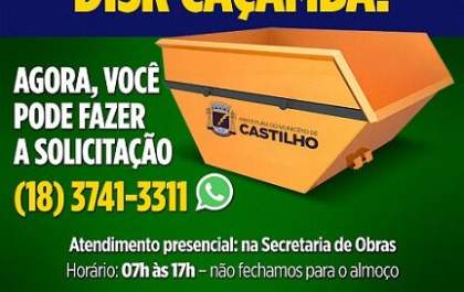Prefeitura adota o serviço Disk-Caçambas pelo whatsApp