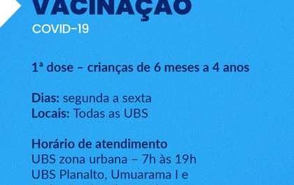 Prefeitura disponibiliza vacinas contra covid-19 para crianças de 6 meses a 4 anos em todas as UBSs