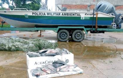 Polícia Ambiental de Três Lagoas apreende redes de pesca e recolhe 31 kg de peixes