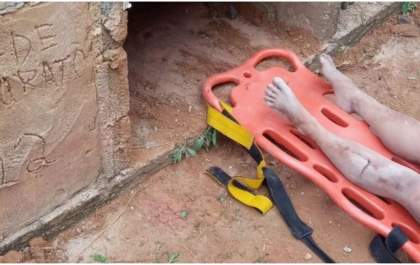 Mulher é resgatada com vida de túmulo em cemitério de MG