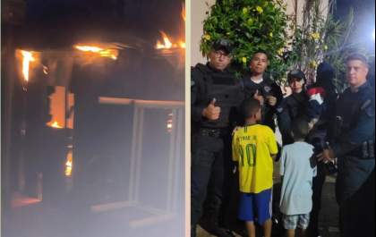 Polícia militar salva mulher e filhos de casa em chamas
