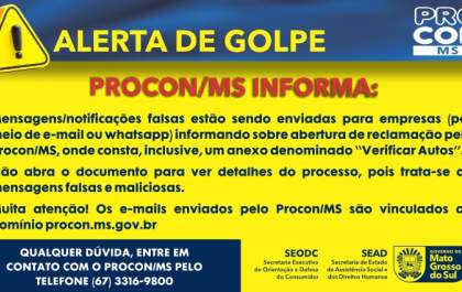 Procon-MS alerta empresas sobre mensagens falsas de notificações