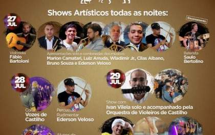 Com duração de 3 dias, Festival de Inverno de Castilho reúne 11 artistas e oficinas culturais gratuitas