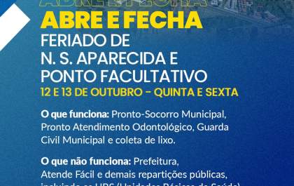 Dia 12 de outubro: feriado altera funcionamento de serviços públicos em Araçatuba