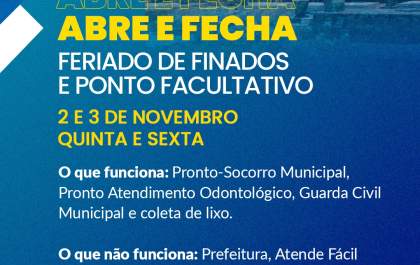 Prefeitura declara ponto facultativo após feriado de Finados