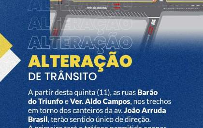 Araçatuba: ruas Vereador Aldo Campos e Barão do Triunfo passam a ter sentido único