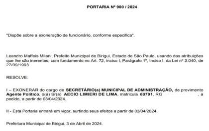 Prefeito de Birigui exonera secretários às vésperas de votação de CP