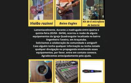Mais uma igreja é invadida e tem equipamentos de som furtados em Araçatuba