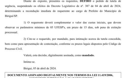 Justiça manda Leandro Maffeis voltar para a Prefeitura de Birigui