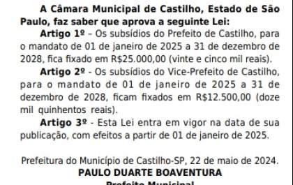 Próximo prefeito de Castilho vai receber R$ 25 mil por mês