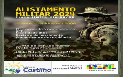 Prefeitura de Castilho informa últimos dias para alistamento militar