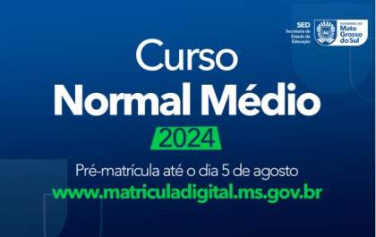 Período de pré-matrícula para o curso Normal Médio termina no dia 5 de agosto