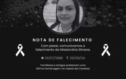 Nota de pesar pela falecimento da missionária Silvana Alves