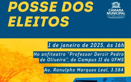 Posse do prefeito, vice e vereadores de Três Lagoas será na UFMS
