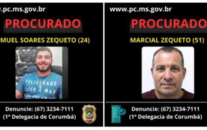 Pai e Filho suspeitos de duplo homicídio em Corumbá estão foragidos