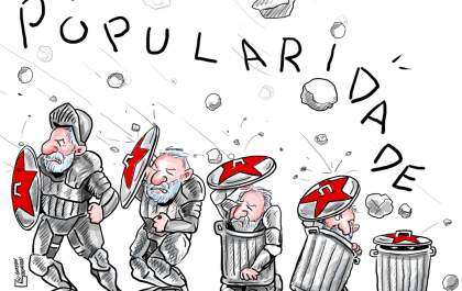 Charge: Popularidade indo para o lixo.