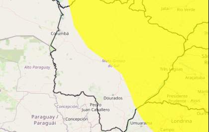 Inmet emite alerta para chuva intensa e ventos fortes em Mato Grosso do Sul
