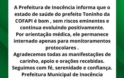 Prefeito de Inocência sofre mal súbito e é internado em Três Lagoas
