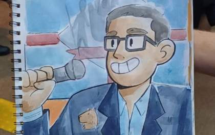 Estagiário da prefeitura impressiona ao desenhar prefeito durante evento oficial