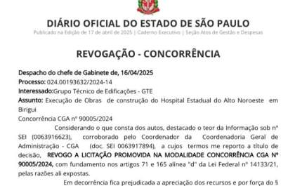 Governo do Estado revoga licitação para construção do hospital de Birigui