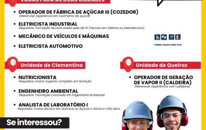 Clealco tem vagas de emprego para unidades em Clementina e Queiroz