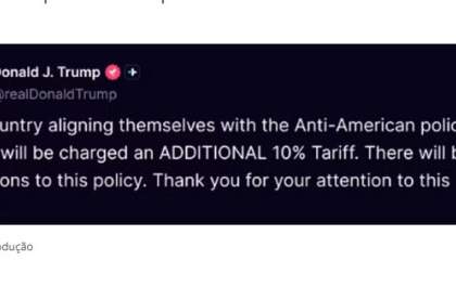Trump anuncia tarifa extra de 10% a países alinhados com o Brics às vésperas de decisão comercial