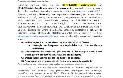 Edital de convocação de Assembleia Geral Extraordinária