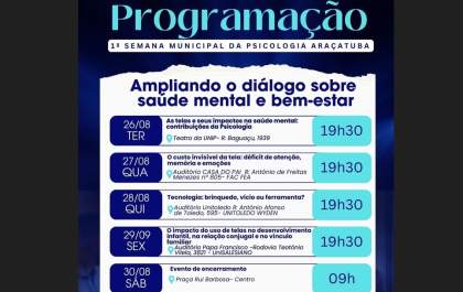 Araçatuba promove a 1ª Semana Municipal da Psicologia