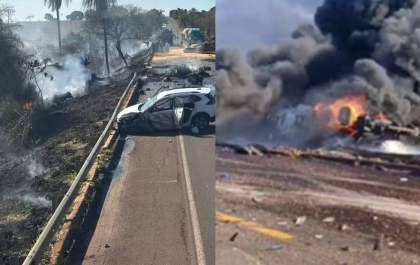 Explosão após acidente na BR-267 deixa duas pessoas mortas e interdita rodovia