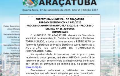 Araçatuba reabre licitação para compra de tomógrafo do pronto-socorro municipal