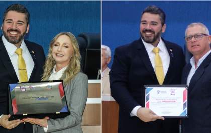 Reconhecimento e emoção: Ivete Binda e Paulo Penharbel são homenageados no Legislativo.