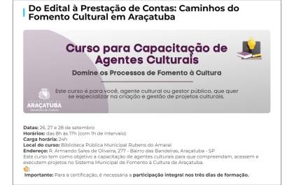 Secretaria de Cultura abre inscrições para capacitação de agentes em Araçatuba
