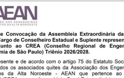 AEAN convoca associados para eleição de conselheiro estadual junto ao CREA