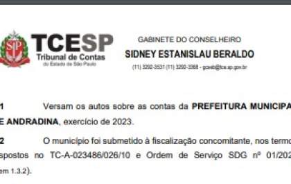 Tribunal de Contas aponta falhas na gestão da Prefeitura de Andradina
