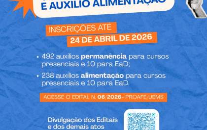 UEMS abre inscrições para auxílios permanência e alimentação até 24 de abril